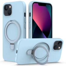 Magnetisch hoesje van vloeibaar siliconen voor iPhone 13, compatibel met MagSafe-opladen en ringstandaard, robuuste bescherming, hemelsblauw