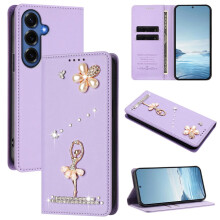 RFID-blokkerende flip-wallet van leer met balletmeisjesprint voor Samsung Galaxy S26 5G – Paars, compatibel met Galaxy S26 (5G)