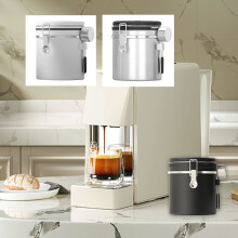 Boîte à café hermétique en acier inoxydable 304 de 1,5 L, avec indicateur de date et dosette, pour grains, café moulu, thé, farine, céréales,