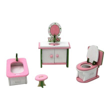 Juego de muebles de madera coloridos para casa de muñecas: accesorios para baño, sala de estar, dormitorio y cocina para juegos de imitación
