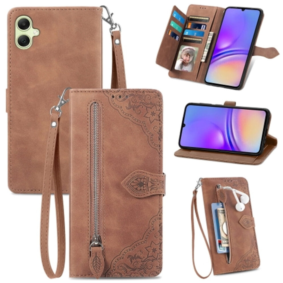 Compatible With Samsung Galaxy A05 6.7" Pu Leather Magnetic Flip Wallet Case With Lanyard, Wristlet & Zipper Card Holder 9170372098682
