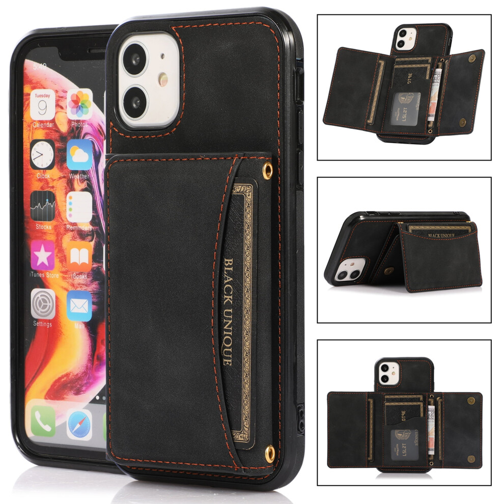Shockproof Rubber & Leather Case For Iphone 11 (6.1-Inch) Â Card Holder, Wallet, Kickstand, Black 9170372099856
