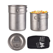 2-Piece Stainless Steel Camping Cookware Set, Portable Pot with Handle – for Backpacking, Picnic, Emergency, Survival, Dorm & Travel – Compatible