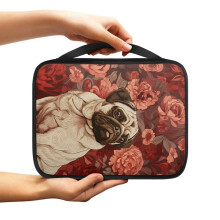 Pug Dog Rose Print Bible Cover – Sturdy Portable Bible Case with Handle, Compatible with Standard Bibles