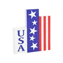 White Wooden USA Flag Ornament with Heart and Letter Design