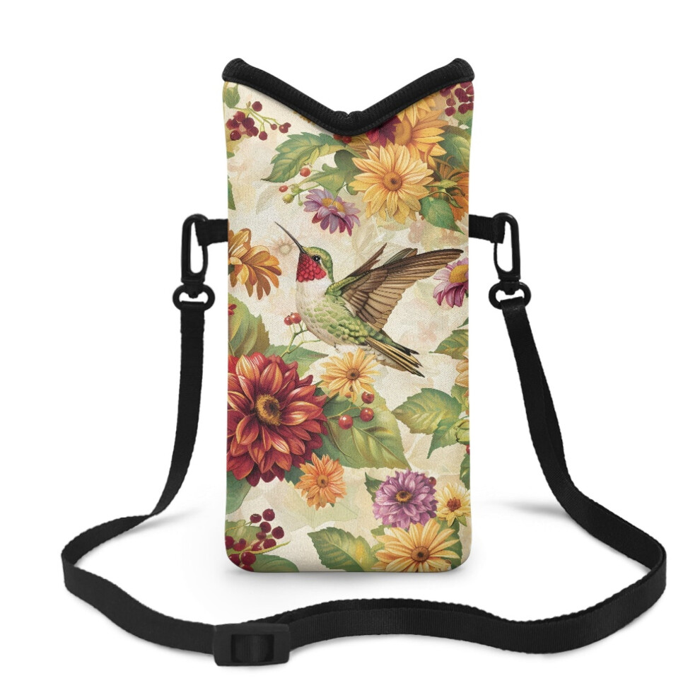 Neoprene Phone Pouch With Adjustable Crossbody Strap, Waterproof, 4"X8", Hummingbird Floral Print Â Compatible With Iphone & Android 9170372101030