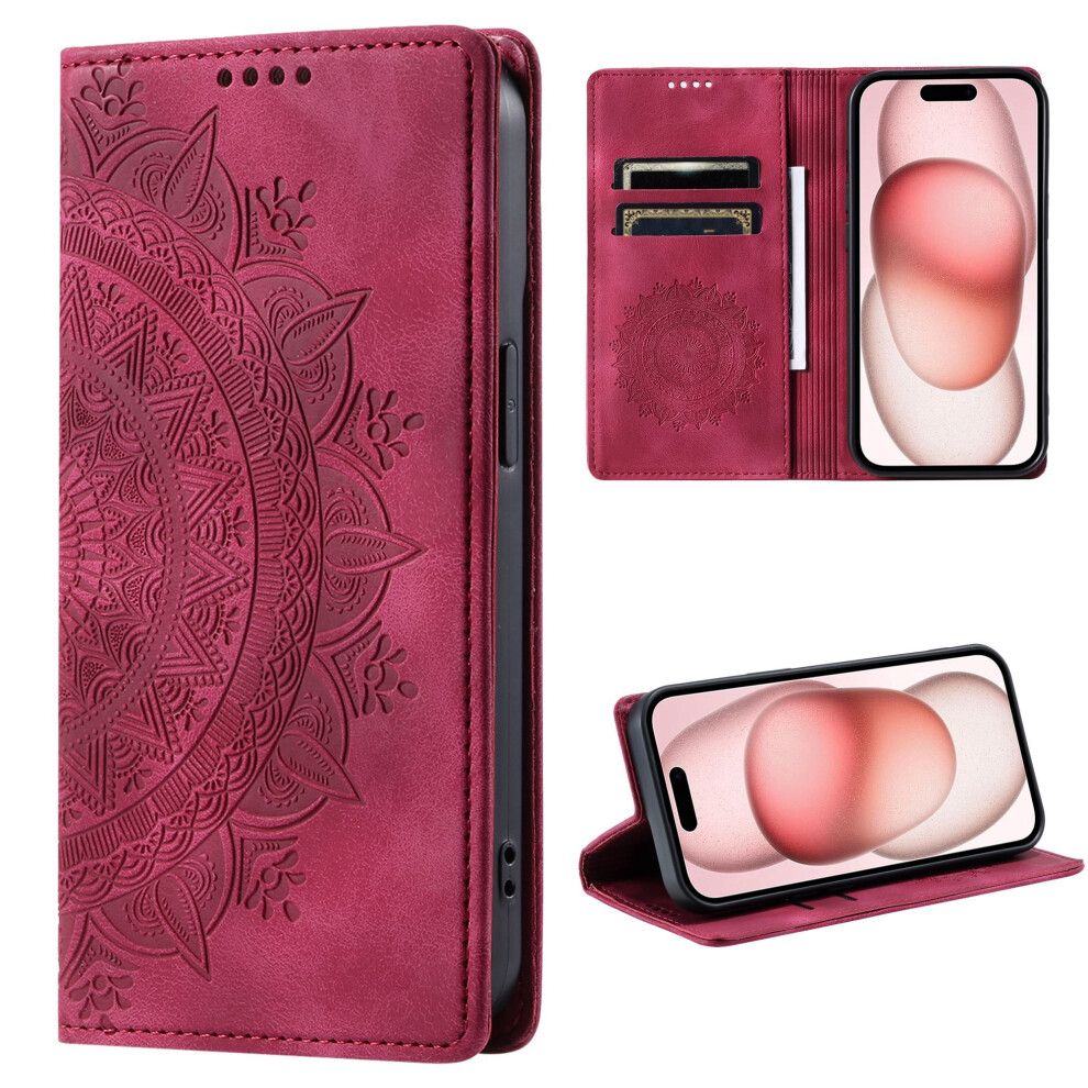 Flip Wallet Case For Google Pixel 7 Pro Â Embossed Leather Magnetic Folio With Card Holder, Kickstand & Tpu Shockproof Protection, Red 9165521601165