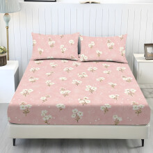 3-teiliges Bettwäscheset (Kingsize), kühlendes Polyester-Spandex-Gemisch, zartes rosa-weißes Blumenmuster, 25 cm tiefe Tasche mit elastischen