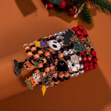 Halloween Stackable Beaded Stretch Bracelets, Bohemian Bracelets for Women, Stretch Multilayer Colorful Beads Bracelet with Charm Jewelry