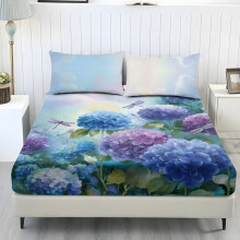 Libellen-Hortensia Tweepersoonslakenset, 3-delig standaard hoeslaken, zachte stretchstof, 1 hoeslaken + 2 kussenslopen