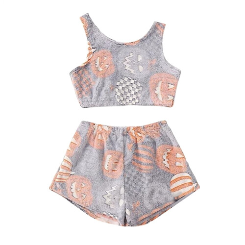 Halloween-Flanellpyjama-Set für Damen, 2-teilig
