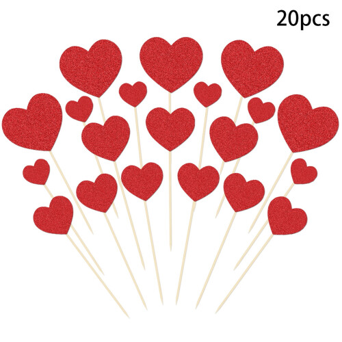 Glitter Heart Cake Topper Valentine's Day 20 Pack