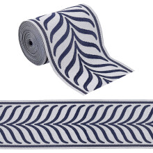 Nastro a foglie jacquard in poliestere da 4,9~5 m, accessori per abbigliamento, decorazione per tende, blu marino, 86 mm (3-3/8 pollici), circa 4,9~5