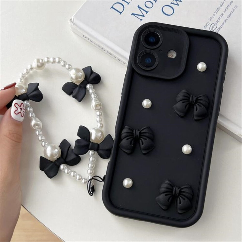 Iphone 16 Case Soft Silicone Shockproof 3D Bow Pearl Bead White 919886037423