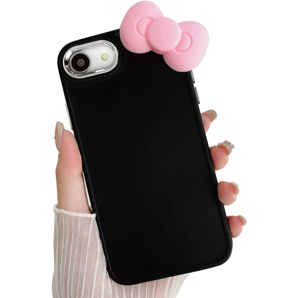 Kawaii 3D Pink Bow Case For Iphone Se 2022/2020/3Rd/2Nd, Iphone 8/7 Â Protective Black Case (4.7") Pink,Black 9405492227736