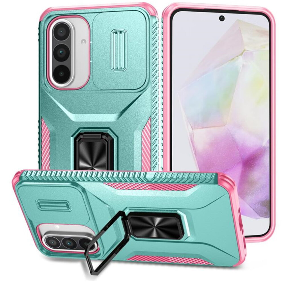 Slim Fit Shockproof Hybrid Case For Samsung Galaxy A36 6.7" – Military-Grade, Slide Camera Cover & Rotated Ring Kickstand, Grey Green Green,Grey 9405492228313
