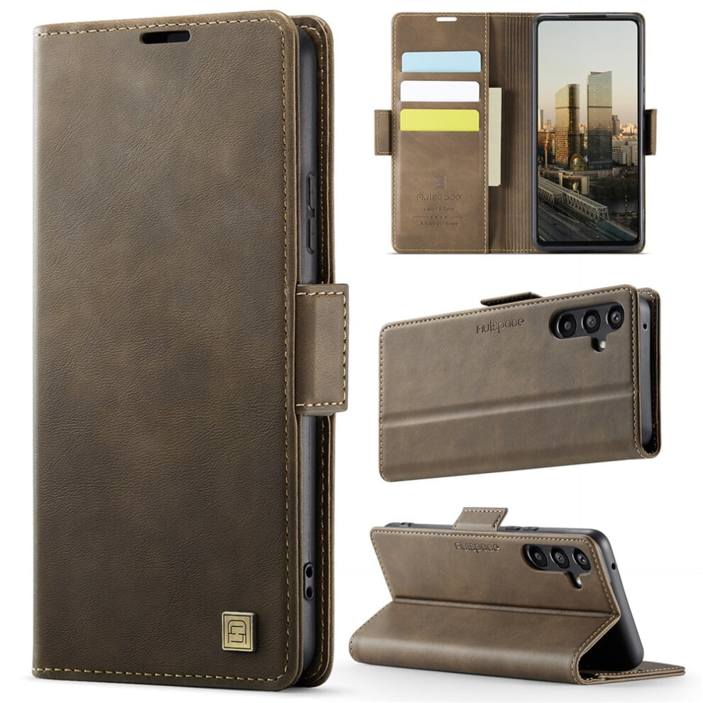 Autspace Magnetic Wallet Phone Case For Samsung Galaxy A35 5G Â Shockproof Leather Flip Case With Card Holder, Brown 9405492228429