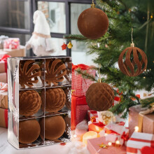 Lot de 6 boules de Noël en velours, 8 cm de diamètre, 3 modèles différents, idéales pour la décoration de la maison et des fêtes.