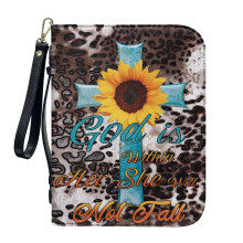 Copertina per Bibbia in similpelle con stampa leopardo, croce e girasole, per uomo e donna – Leggera, con cinturino da polso rimovibile, taglia XL,