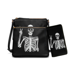 Set de geantă hobo din piele PU cu imprimeu de craniu și portofel asortat pentru femei, poșetă crossbody cu mai multe buzunare și curea