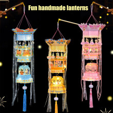 Kit de lanterne à monter soi-même pour le Nouvel An lunaire – Lanterne porte-bonheur traditionnelle à main avec pompon et ruban, idéale pour la