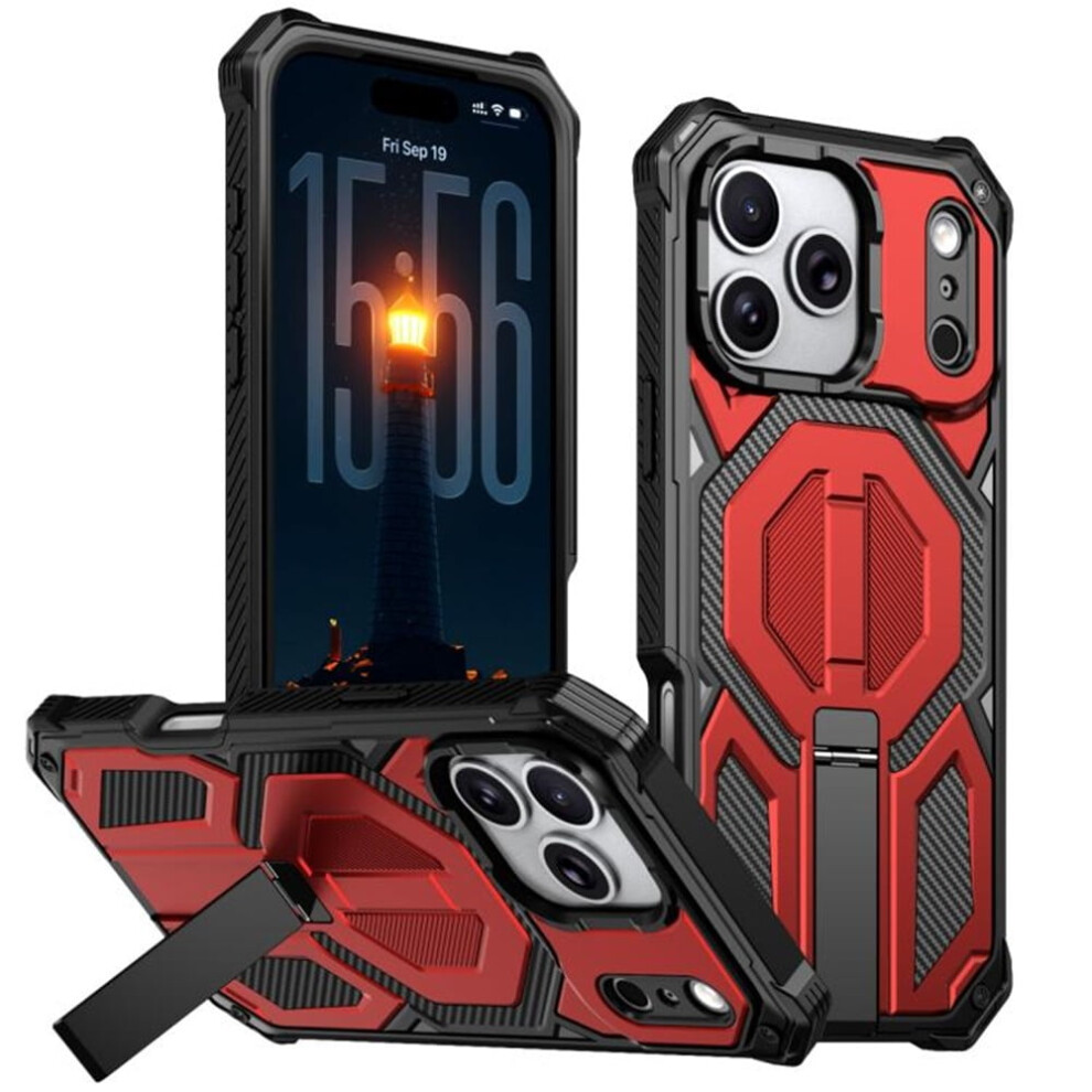 Iphone 17 Pro Max Case Â Magsafe Compatible, Military-Grade Shockproof With Hidden Metal Kickstand, Red 9071309110548