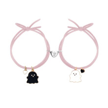 Halloween Cartoon Ghost Braided Bracelet with Magnetic Closure for Everyday Wear, Made of Alloy and Wax Rope