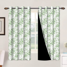 Mizhona Green Blackout Curtains for Bedroom,Rustic Flower Leaves Printed Room Darkening Curtains Set of 2,42"x63"