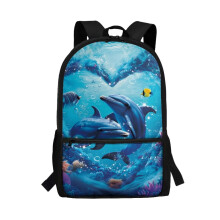 Underwater Dolphin School Backpack for Girls 10-12, Large Capacity Casual Daypack with Zipped Front Pocket