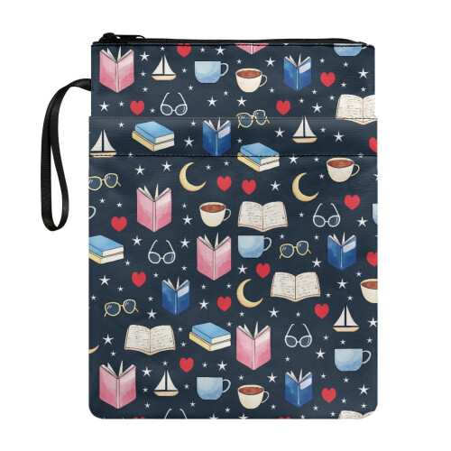 Washable Polyester Book Protector Sleeve with Zipper, Lightweight Reusable Organizer for Classroom Library – Assorted Icons