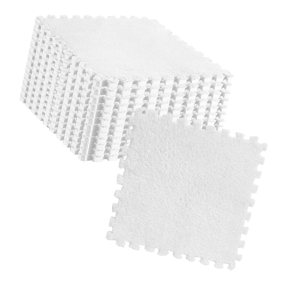 10Pcs Plush Foam Puzzle Floor Tiles 30X30cm, Non-Slip Interlocking White