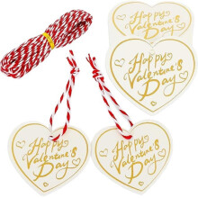 Happy Valentine's Day Oranments Heart Shaped Gift Tags 100pcs Paper Heart Pandent with Hanging Strap for Party Favor Celebration Decorations