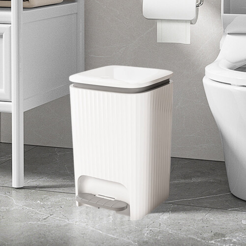 12L Square Step Trash Can with Lid, White+Gray – Under $20, Compatible with Home Use