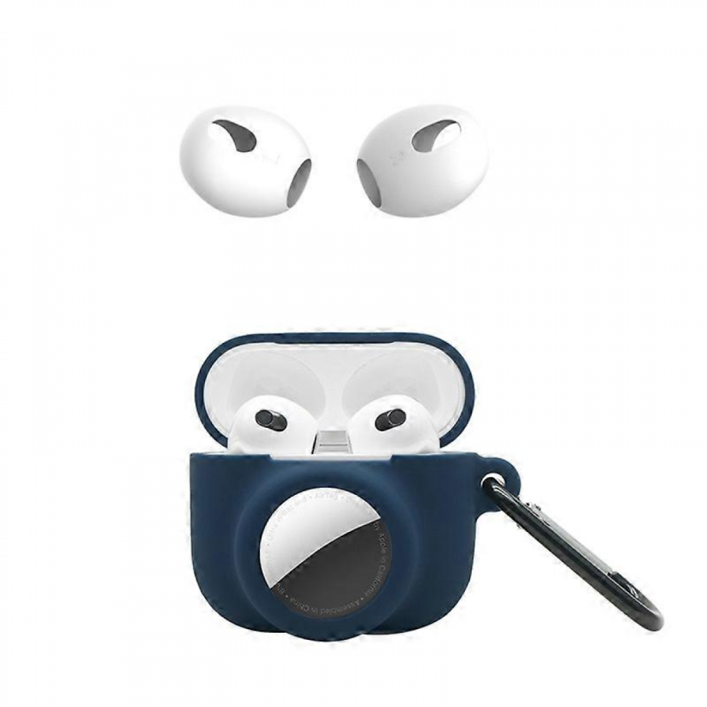(Multicolor, Midnight ) For Apple Airpods 3 + For Airtag 2-In-1 Silicone Protective Cover Drop-Proof Dust-Proof Case With Ca Blue 5996097005187