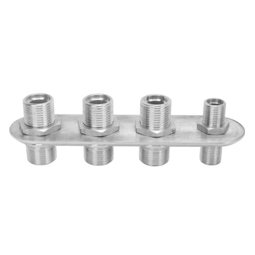 Aluminium 4 Port Car Hose Fitting AC Bulkhead 100mm Silver Replacement 1