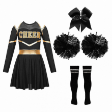 (black, 11-12 Years) Tenue de pom-pom girl à manches longues pour filles, idéale pour les événements scolaires et les déguisements d'Halloween.