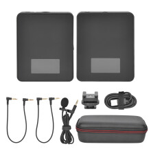 Ultra-Compact Design Wireless Microphone, 2.4GHz Digital Transmission Auto Pairing Dual Channel System Noise Reduction Gain Control Long Working Time