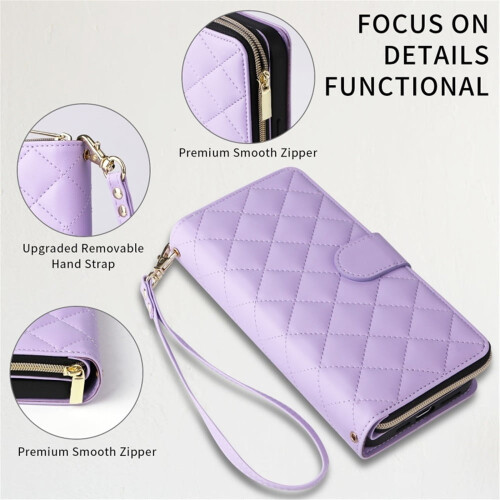 Magnetic Flip Wallet Case for iPhone 15 Pro Purple with 9 2