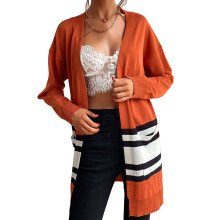 Pulover casual pentru femei, cu decolteu în V și mâneci lungi, din material ușor, moale, tricotat elastic, cu două buzunare laterale, cu dungi