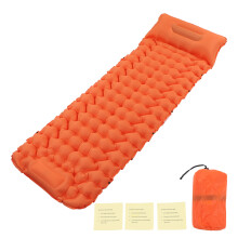 Inflatable Sleeping Mat For Outdoor Adventures, Thick Support Built-In Pillow, PVC-Free Construction & Foot Pump Design, Compact And Portable For
