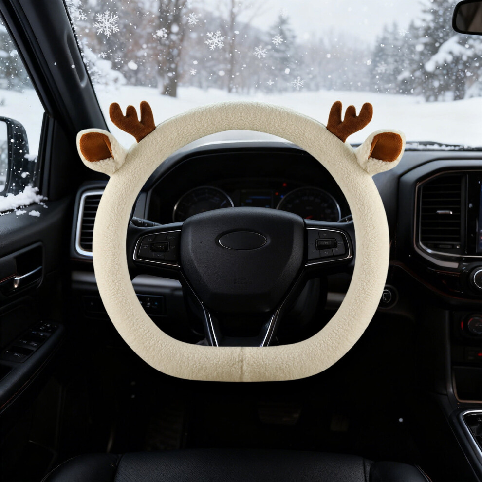 Steering Wheel Cover D-Shaped 14.5-15 Inch Teddy Bear Fleece 902370171802