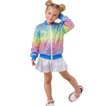 AWZXDE Girls Colorful Sequin Coat Glitter Contrast Color Jacket Kids Coats Girls Fashion Outerwear For Kids And Teens Daily Wear Multicolour4