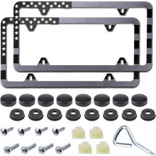 2-Pack American Flag License Plate Frames, Universal Matte Stripe, Stainless Steel, with Screws, Caps & Tool