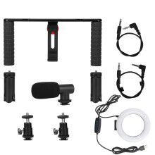 Stabilisatorhandgreep met smartphone-videorig en led-verlichtingsset, voorzien van anti-shake-prestaties en compatibiliteit met
