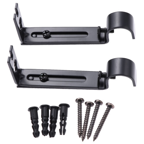 ULTNICE Curtain Rod Support Bracket Adjustable Iron Black 2Pcs 4x1.6x0.6In