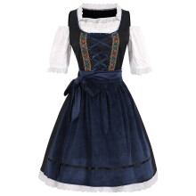 Abito Dirndl midi da donna bavarese, abito tedesco vintage con scollo a V e bordo arricciato, abito tradizionale a quadri da donna.