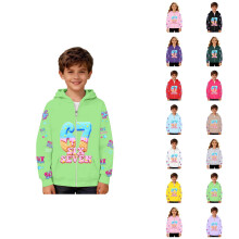 Girls Cartoon Graphic Zip Up Hoodie Long Sleeve Pullover Jacket With Anime Print For Kids Casual Wear And Outdoor Activities