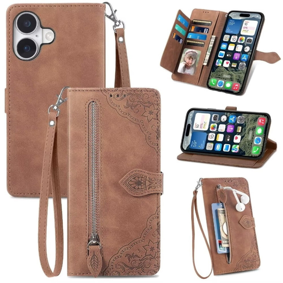Magnetic Leather Wallet Case For Iphone 16 6.1 Inch With 9336866138542