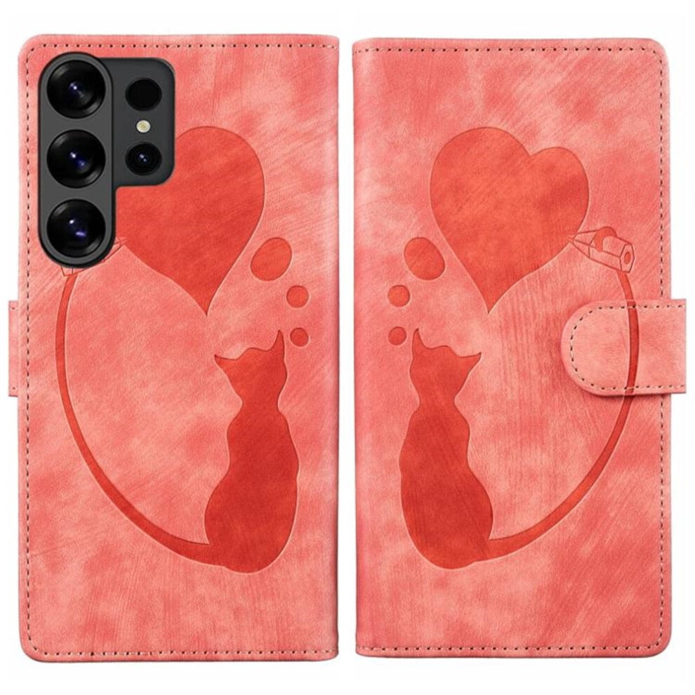 Compatible With Samsung Galaxy S26 Ultra 5G 6.9" Pu Leather Flip Wallet Case With Cat Emboss, Magnetic Closure & Card Slots Orange 9558633007299