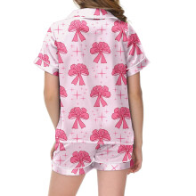 Girls Two-Piece Outfit Short Sleeve Bow Print Shirt and